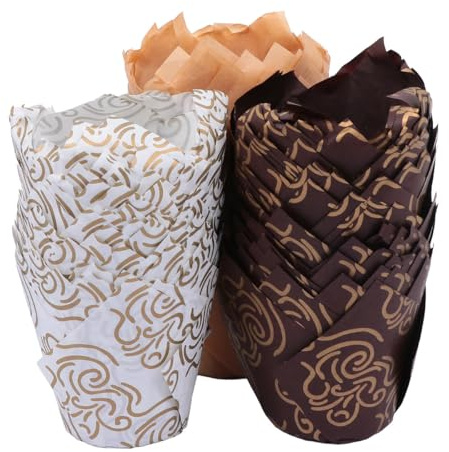 ZUNOXAZ Caissettes à Cupcakes Tulipe 150 Pièces en Papier Sulfurisé Résistant à la Chaleur Moules à Gâteaux et Muffins pour Pâtisserie DIY Accessoires Pâtisserie Multi-Couleurs