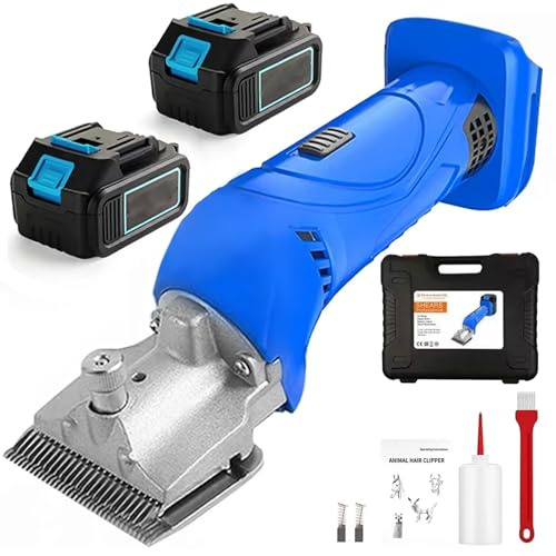 Tondeuse Sans Fil pour Chevaux 500W, Tondeuse Électrique de Toilettage avec 2 Batteries, Réglable sur 6 Vitesses, Lames Amovibles en Acier Carbone, pour Chevaux et Poneys à Poil Épais
