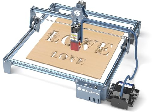 SCULPFUN S9 PRO 10W Laser Graviermaschine mit Air Assist, 0,01 mm Hochpräzision Laser Gravur Gerät, DIY Laser Cutter, Lasergravierer für Holz Leder Metall,Acryl