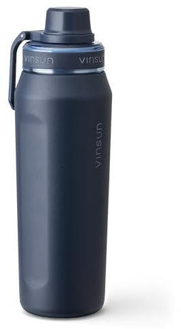 Vinsun Trinkflasche Edelstahl blau 750ml - doppelwandig isoliert, leicht | Edelstahl Sportflasche - auslaufsicher, Kohlensäure geeignet, BPA frei - schlanke Thermosflasche für Sport, Outdoor, Schule