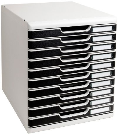 Exacompta 302014D Ablagebox Modulo mit 5 Schubladen für DIN A4+ Dokumente. Belastbare Schubladenbox mit hoher Kapazität für mehr Platz auf dem Schreibtisch grau/schwarz