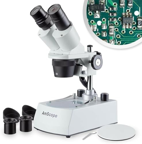 AmScope - 20X-80X Microscopio Stereo LED Senza Fili, Cordless Portable Stereo Microscope for Students