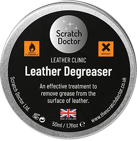 Scratch Doctor Leather Degreaser 50ml Paste Removes and Cleans Grease Oil and Stains from Leather Furniture, Sofas, Car Seats, Motorcycle Leathers, Bags