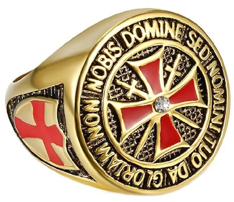 BOBIJOO JEWELRY - Anillo de Moneda Caballero Templario Todo de Oro Fino de Oro - 14 (7 US)