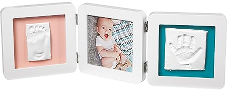 Baby Art My Baby Touch Double Print Frame, Essentials, tredelad fotoram rundad, med 2x gipsavtryck för gör-det-själv, flerfärgad