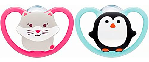 NUK Space Baby Schnuller 18-36 Monate, Schnuller mit extra großen Öffnungen für empfindliche Haut, BPA-freies Silikon, Zebra, 2er Pack