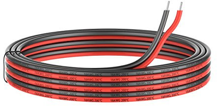 0.82mm² 18 AWG Silikon Elektrischer Draht Kabel anschließen 20 Meter [10 Meter schwarz und 10 Meter rot] Weich und flexibel aus verzinntem Kupferdraht Hohe Temperaturbeständigkeit 200 Celsius 600V
