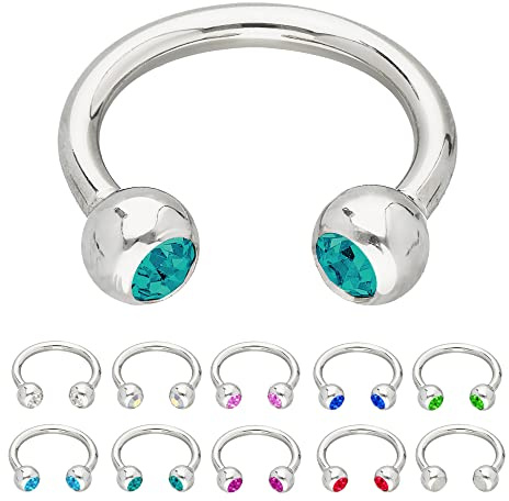 Treuheld® | Silbernes HUFEISEN Piercing Ring mit Kristallen