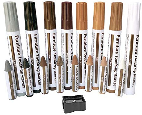 qianele Permanent Marker, Möbelreparaturset Holzreparaturmarkierungen Holzreparaturstift Mit Wachsstäbchen Und Wachsschärfer Für Flec Kratzer Holzbodentische Tischler Bettpfosten 17 STÜCK/Bausatz