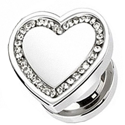 Taffstyle Ohr Plug Flesh Tunnel Piercing Ohrpiercing Schraub Schraubverschluß Edelstahl Herz Multi Kristall