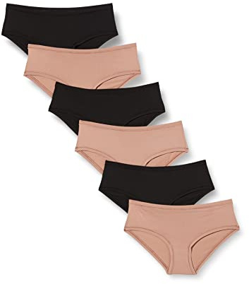 Amazon Essentials Lot de 6 sous-vêtements en Microfibre pour Femme (Hipster et String, Grande Taille) - Noir/Perle poudré - Taille 10