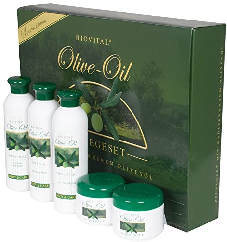 Bio-Vital Olivenöl Pflegeset 5-teilig Oliven Creme Shampoo Showergel Bodylotion Wellness Set für Damen und Herren Geschenkset