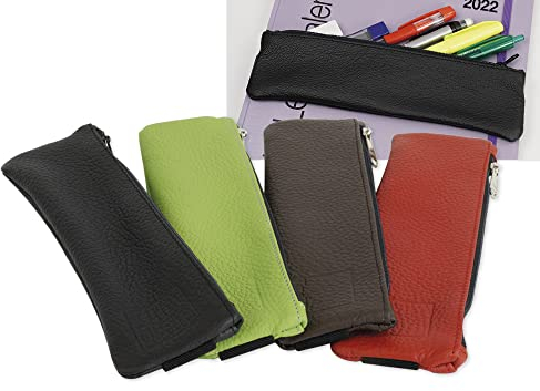 TimeTEX Aufspann-Stiftmäppchen aus Leder - für A5 und A4 geeignet - Büffelleder braun - mocca - 30993
