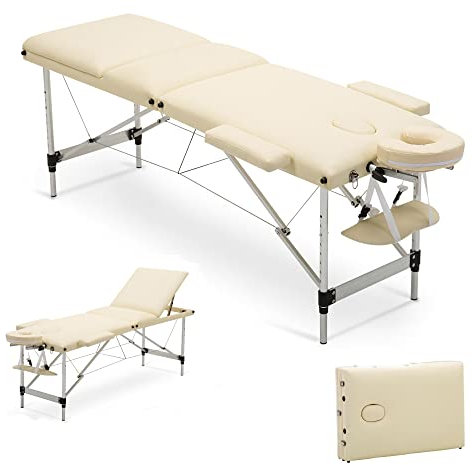 ANSIMIDA Therapieliege Klappbar 3-Zonen Mobile Massageliege Klappbar, Höhenverstellbar, Klappbar, Alu-Kosmetikliege mit Hochwertigem Soft-Kunstleder, 185 x 62cm, bis 230kg Belastbar Aprikose