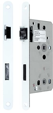 SN-TEC Badezimmer Türschloss Objektschloss mit Flüsterfalle Kl.III BAD/WC 55/78/8, Weiss lackierte Stulp 20x235mm, DIN Links abgerundet (BAD/WC LINKS)