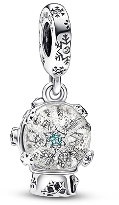 PANDORA Schneeflocke Schneekugel Charm-Anhänger aus Sterling Silber, mit Cubic Zirkonia Steinen verziert, Moments Collection, kompatibel Moments Armbändern, 792369C01