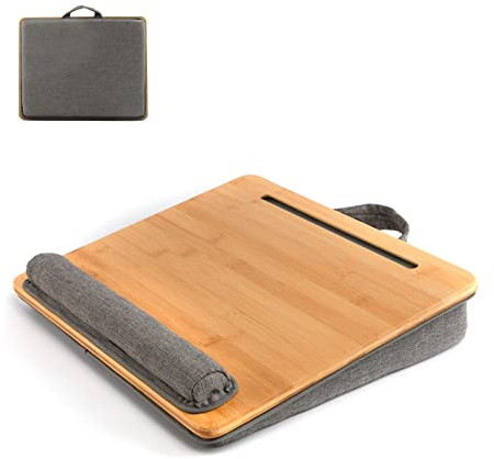 SUMISKY Tragbarer Laptop-Ständer mit Kissen, Bambus-Plattform mit Handyhalterung, Handgelenkpolster für Laptops bis zu 39,6 cm (15,6 Zoll)