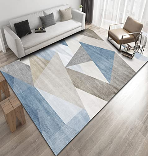 Teppich eingangstür,Waschbarer, Rutschfester Teppich Mit Geometrischem Muster In Braun Und Blau Boden deko,Sofa Wohnzimmer 180x250cm