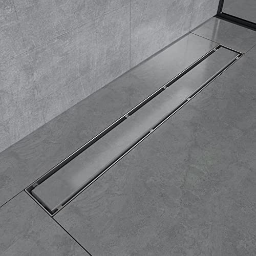 EMKE Edelstahl Duschrinne 60cm Bodenablauf extra flach Komplettset Dusche Siphon mit Geruchsstop und Haarsieb Randablauf,2 in 1 Design Duschabfluss für Badezimmer und Waschraum