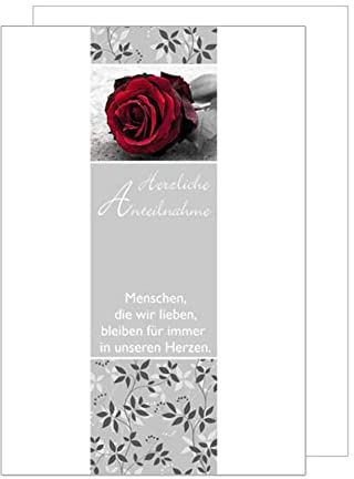 Edition Seidel Premium Trauerkarte mit Umschlag. Beileidskarte Trauer Karte mit Spruch herzliche Anteilnahme Rose rot herzliches Beileid Abschied Teilnahme Mitgefühl (T993 SW023)