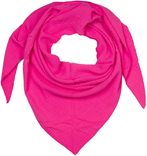 styleBREAKER Damen Musselin Dreieckstuch aus 100% Baumwolle | Weiches und leichtes Halstuch für Damen Unifarben | Stylisches Tuch für jede Jahreszeit - Made in Italy, 196 x 84 cm, Pink
