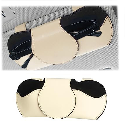JNNJ Porte Lunettes pour Pare Soleil Voitures, Etui Lunettes pour Voiture Cuir PU, Magnétique Support Lunettes pour Voiture, Universel Voiture Accessoires Interieur, pour Les Voitures(Beige)