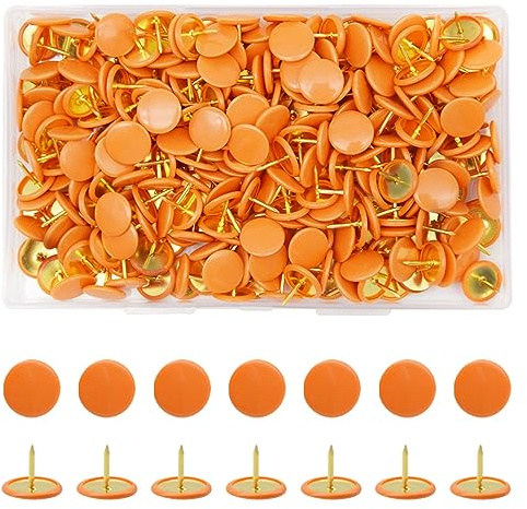Hocansen 300 Reißnägel, 10 x 9 mm, rund, kreativ, bunt, für Tafeln, Karten und Pinnwand (Orange/NZ-PT)