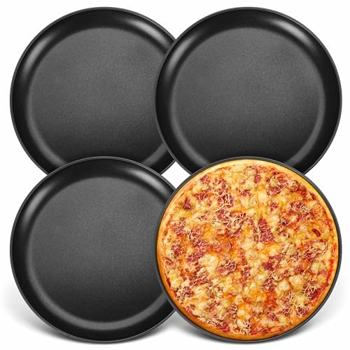 Herogo Pizzablech 4er Set, ∅ 30 cm Edelstahl pizzaform mit Antihaftbeschichtung, Schwarz Rund Backblech Ofenblech für Backen & Servieren, Gesund & Langlebig, Gleichmäßige Hitze & Leichte Reinigung