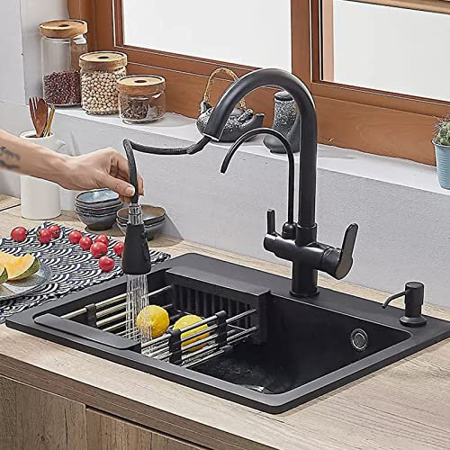 Évier de cuisine Évier noir Évier en pierre de quartz Évier encastré Évier de bar Évier sous plan Lave-vaisselle (Couleur : Noir, Taille : 50 * 43 * 22cm)