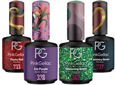 Pink Gellac UV Nagelgel Set - 4 x 15ml in den 2x Grün, Farben Rot & Lila – UV-Gel-Set für Gelnägel - Langlebiger UV-adhäsiver Shellac-Nagellack - Shellac-Gel Hergestellt in den Niederlanden