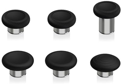 eXtremeRate 6 in 1 Metal Replacement Thumbsticks for Xbox Elite Series 2 Controller, Swappable Magnetic Analog Stick Joystick Caps for Xbox Elite 2 Core Controller (Model 1797)-Black & Metallic Silver