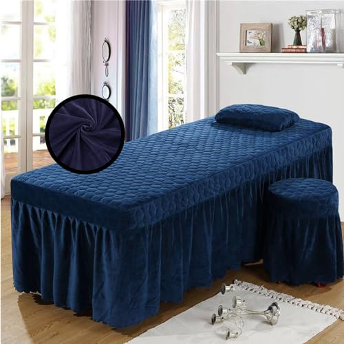 Highdi Bezug für Massageliege mit Loch, Waschbare Kristall Samt Beauty Bettbezug Elastisches Massagetische Bezug Weiches Atmungsaktiv Massagebett für Spas, Salons (70x190,Marineblau)