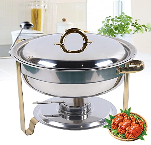 YyanLAK Chafing Dish - Calentador de alimentos redondo de 4 l, de acero inoxidable, para buffet, catering y fiestas, color plateado
