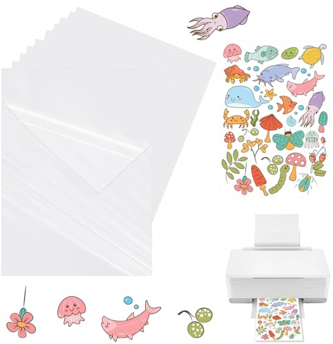 VMUTGA 30 Feuilles Papier Autocollant Imprimante, Film Transparent Autocollant Vinyle A4 Papier Stickers D'impression Étiquette Adhésif Imprimable pour Imprimante à Jet d'Encre (21 x 29.7 cm)