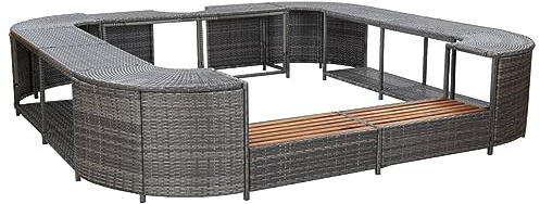 Rantry Mobile Bordo Spa Quadrato Grigio 268 x 268 x 55 cm in Polyrattan, Mobili per Casa Interno Esterno Soggiorno Camera da Letto