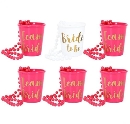 6pcs Beaded Bridal Glass Hen Party Shot Cups Plastic Necklace Shot Glasses Beads Drinking Cup Chain Wine Cup for Wedding Party