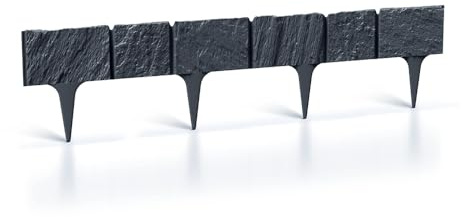 Palisade L 3,9 Meter - H 18 cm - Beeteinfassung - Beetumrandung - Rasenkante - Gartenpalisade - Zierzaun (Stein Optik)