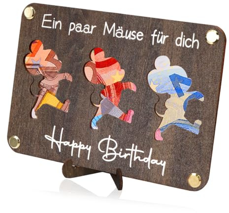 Cadimus Geldgeschenke Geburtstag aus Holz,Geburtstagskarte Verpackung mit Umschlägen,Lustige Mäuse Geldgeschenk,Wunscherfüller Geldgeschenk,Grußkarte Geld Clip Dual für Mädchen Jungen,Braun