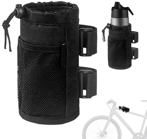 Jorzer Bike Water Bottle Holder Bag Insulated Water Bottle Cage Pouch Bike Cup Holder with Mesh Pocket, Drawstring ＆ Strap Tapes Water Bottle Bag for Wheelchair