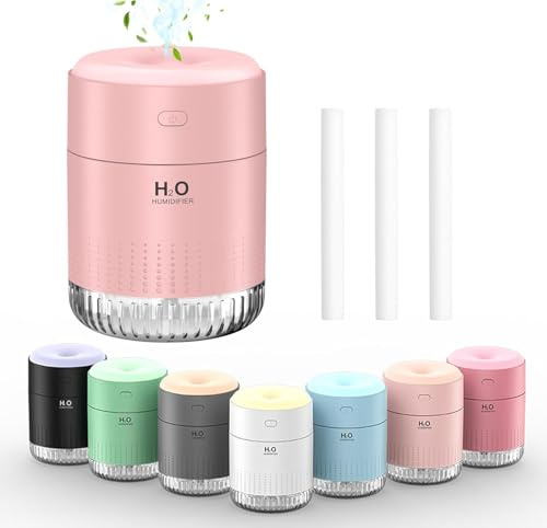 KARFUN Luftbefeuchter Schlafzimmer, Top-Befüllung 2 Sprühmodi (Rosa) | Desktop Leiser Luftbefeuchter mit 7 Farben Licht, Automatische Abschaltung, Büro, Schlafzimmer, Auto, 350ml