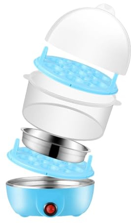 Cuociuova in acciaio – Macchina automatica per uova cuociuova elettrica | Pocher per uova per fornello a microonde con capacità di 7 uova, caldaia portatile per uova