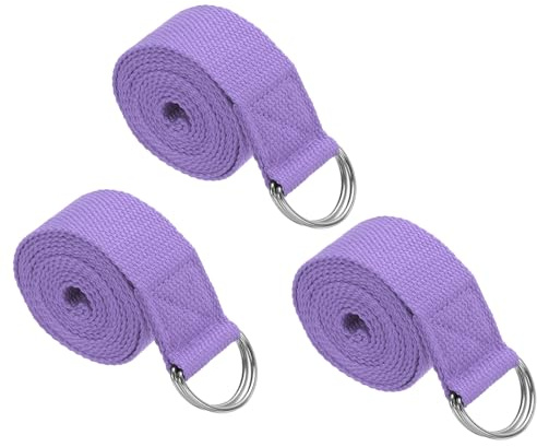 PATIKIL Yoga Strap for Stretching 8 Feet, 3Pcs Cotton Yoga Belt with Adjustable Metal D-Ring Buckle Stretch Bands for Fitness Pilates, Light Purple