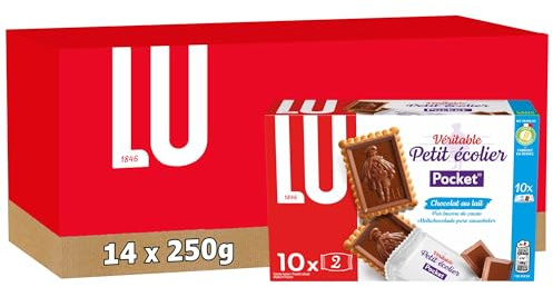 LU PETIT ECOLIER - 14 Boîtes de 10 Sachets de 2 Biscuits Petit Ecolier au Chocolat au Lait - Pack Familial - Lot de Biscuits au Chocolat - Idéal pour le Goûter - Fabriqué en France - Lot de 14x250g