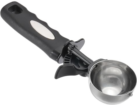 PATIKIL 4 Once Glace Crème Cuillère avec Gâchette, Acier inoxydable Portion Biscuit Cuillère avec Pouce Gâchette pour Biscuit Pâte Petit Gâteau Pâte à frire Cuisson, Argent Noir