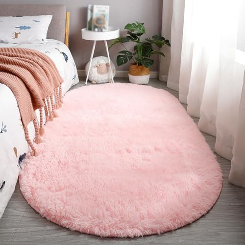 Treer Tappeto Ovale Salotto Moderno Pelo Corto Lavabile Morbido Tinta Unita Tappeti per Soggiorno Tappeti per Interni Morbidi Tappeti, per Divano Camera da Letto Home Decor (60x120cm,Rosa Chiaro)