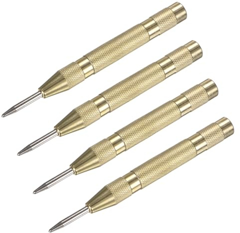 M METERXITY 4-Pack Automatic Center Punch, 133mm High Speed Steels Spring Loaded Nail Punch Tool pour Steel Plate/Wooden Board/Glass, Adjustable Impact Punch Window Breaker Tool [Gold Tone]
