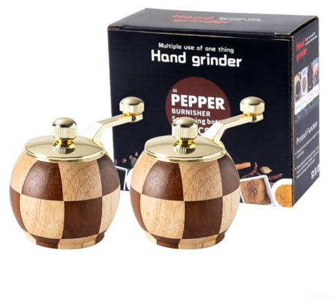 Moulin à poivre/sel en bois réglable en céramique à manivelle pour la maison, la cuisine, l'échiquier à manivelle (lot de 2)