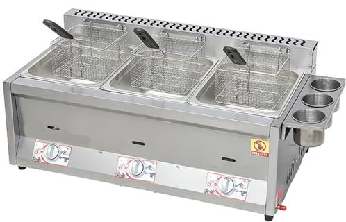 Friteuse À Gaz Professionnelle, Friteuse à Gaz En Acier Inoxydable Commerciale, avec Paniers Et Couvercle Amovibles, pour frites beignets poisson, nettoyage,8L*3
