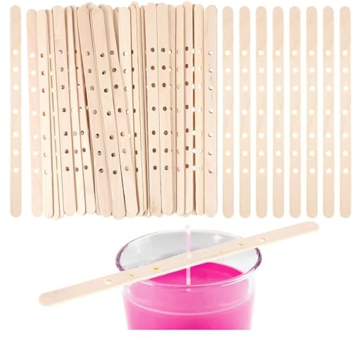 Amazleer 50 STK Kerzendochthalter aus Holz, Kerzendochthalter Zentriergerät Dochthalter Candle Wick Holder für Candle Dicks Making Zubehör Candle Centering Tool für Making DIY Crafts (50, 180*10*2)