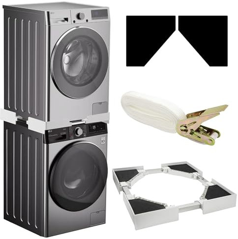 Gsakskdsap Kit Sovrapposizione Lavatrice Asciugatrice, Telaio Intermedio Universale per Lavatrice e Asciugatrice con Cinghie Cricchetto, Telaio Collegamento Misura Regolabile, Portata 500kg (49-75 cm)